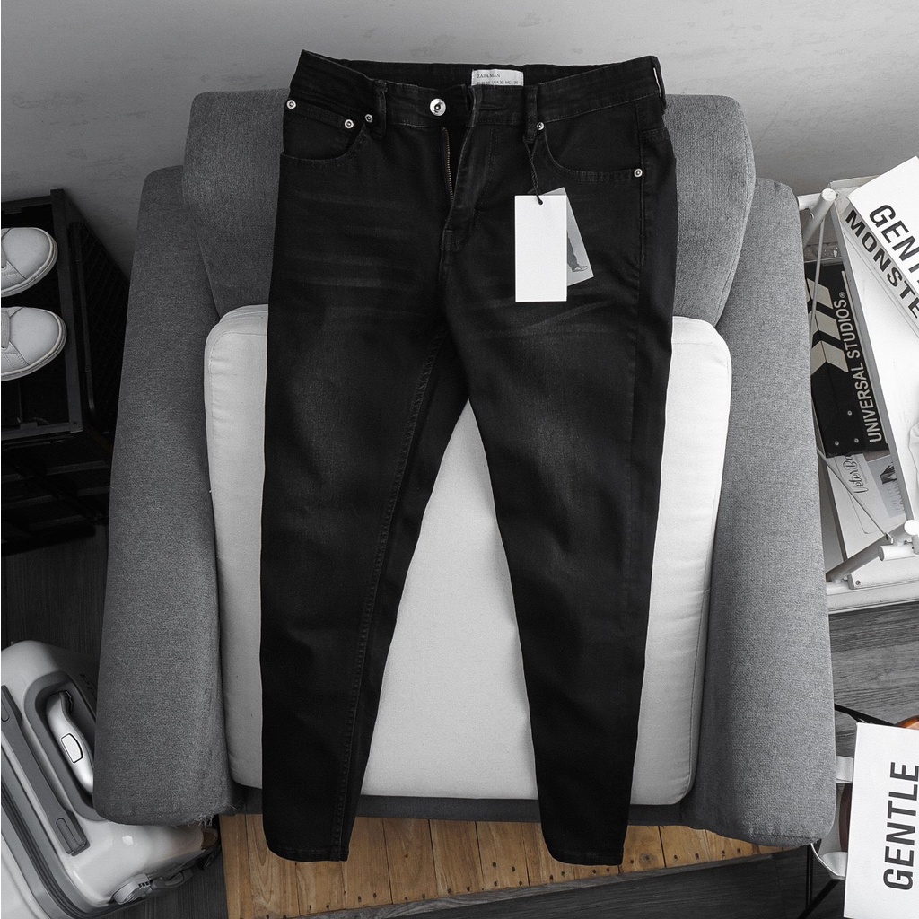 Quần jean nam đen trơn xuất khẩu chất bò cao cấp thun co giãn slimfit