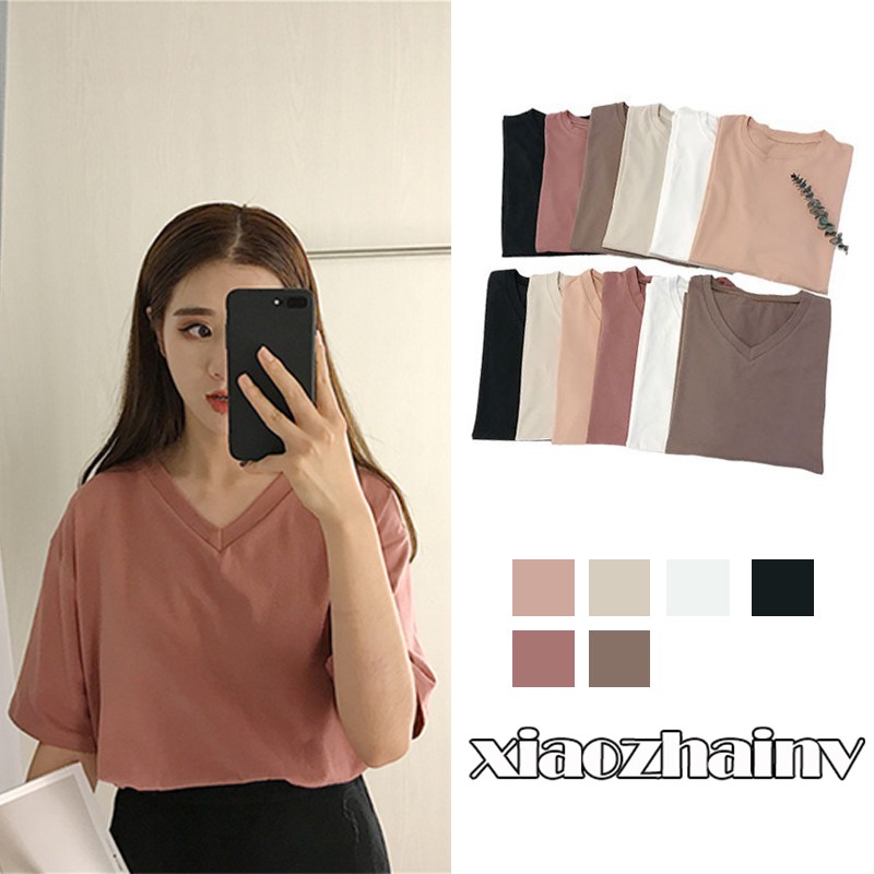 Xiaozhainv [Đế Giảm Giá 151fashionsale1 10K] Áo Thun Xiaozh Tay Ngắn Phong Cách Hàn Quốc Cho Nữ