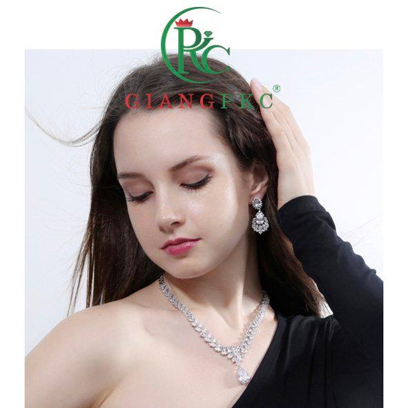 Bộ trang sức cao cấp đồng mạ vàng chất liệu đá AAA zincon Giangpkc 2022 SP2221923  Phụ kiện cưới Giang