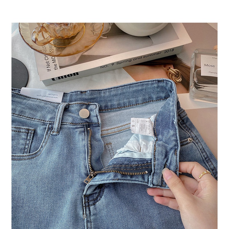 Quần Short Denim Chữ A Lưng Cao Ống Rộng Phong Cách Hàn Quốc Mới Cho Nữ