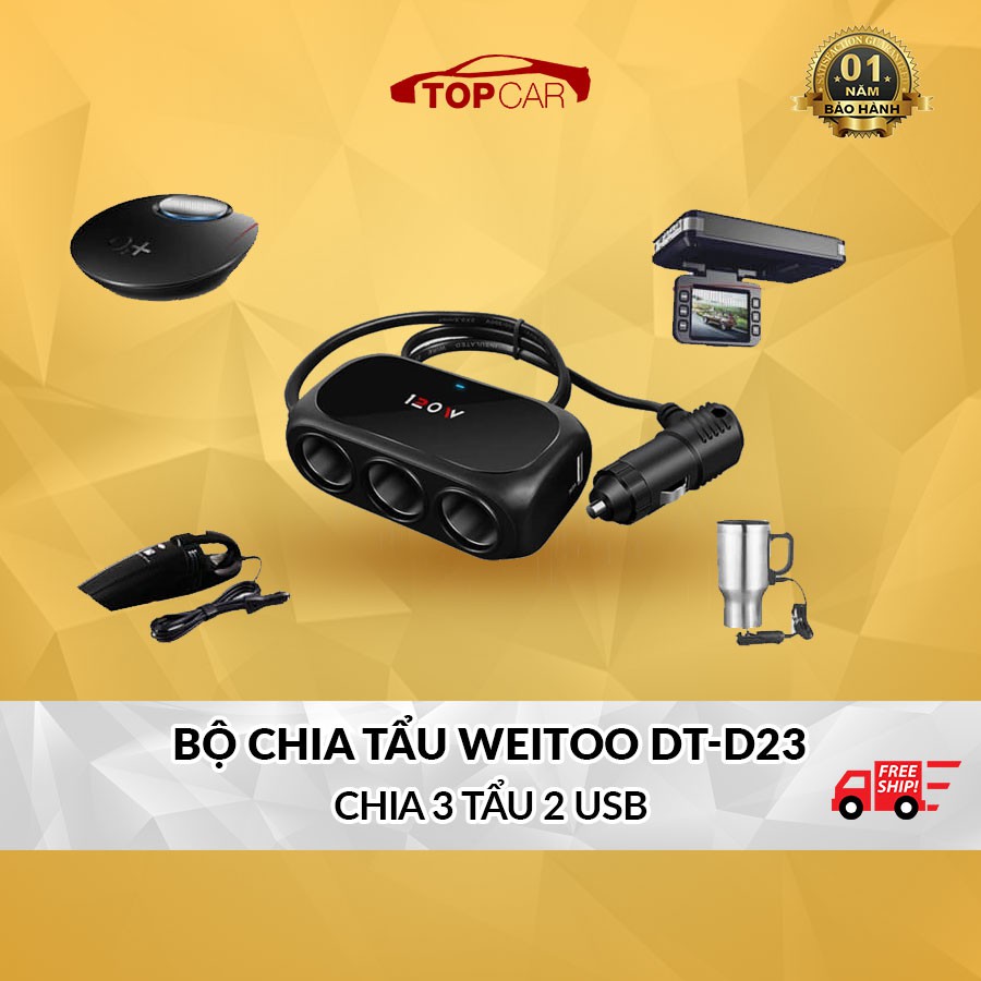 ⚡️Freeship 50k - Toàn quốc⚡️ Bộ chia tẩu thuốc 3 cổng + 2 USB Cao Cấp WT - D23