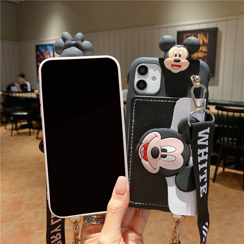 Ốp Điện Thoại Dạng Ví Hình mickey minnie Có Dây Đeo Cho iphone 15 14 12 11 13 pro max mini x xs max xr 6 6s 7 8 + se 2020