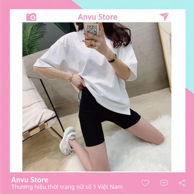 Quần legging đùi cuộn tím vải cotton co dãn 4 chiều dáng biker short ngố lửng mặc ở nhà dáng ôm bó