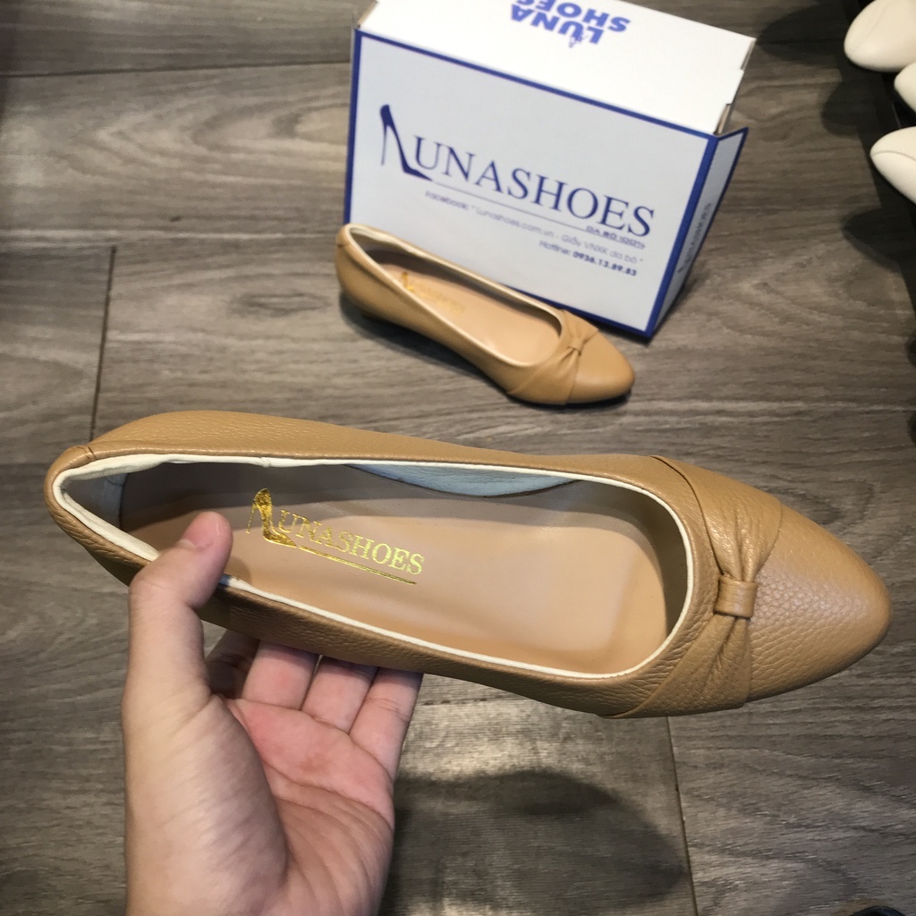 Giày cao gót nữ 4p LUNASHOES 5007 giày da bò thật nữ cho mẹ có nơ mềm êm chân bảo hành 2 năm guốc trung niên