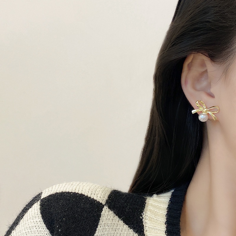 Bông Tai Hình Nơ Đính Ngọc Trai Thời Trang Hàn Quốc