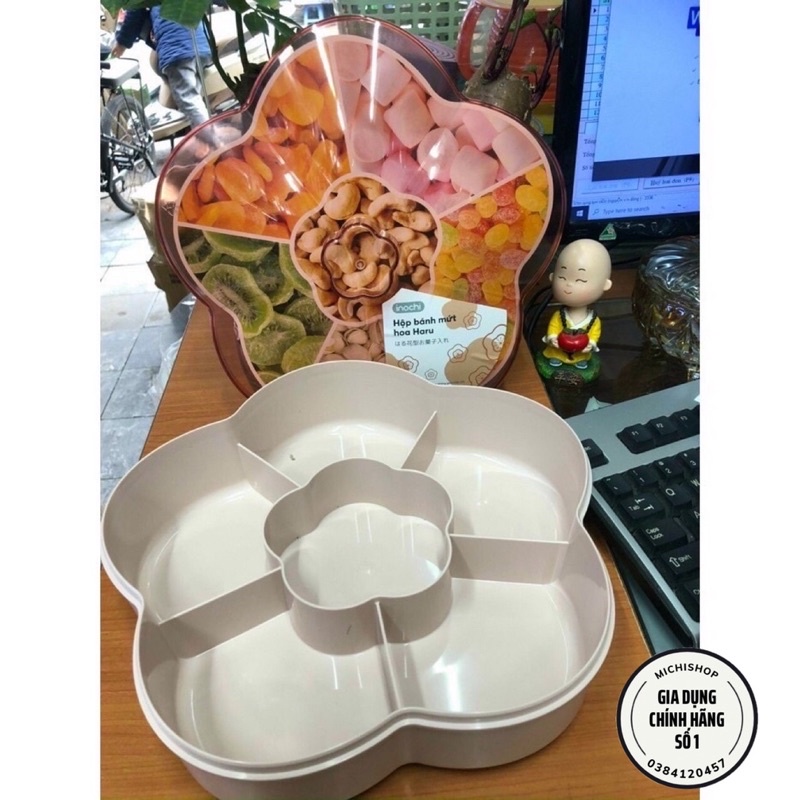 Hộp Mứt Tết, Khay Đựng Bánh Kẹo Tết Haru INOCHI Cao Cấp Hình Bông Hoa Mai