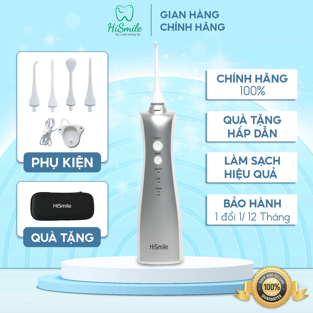 Máy tăm nước cầm tay Hismile S600 làm sạch hiệu quả, BẢO HÀNH 1 ĐỔI 1 CHÍNH HÃNG 1 NĂM (TẶNG KÈM HỘP ĐỰNG CHỐNG SỐC)