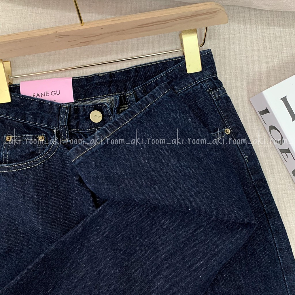Quần jeans ống suông chất không co giãn Fanegu 3500 (xanh đậm)