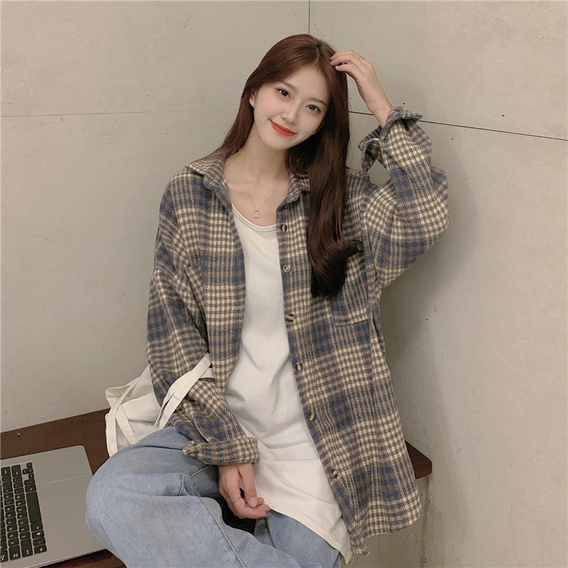 Áo Sơ Mi Kẻ Caro Nữ Ulzzang Form Rộng Đi Học Đi Chơi Áo Khoác Ngoài Họa Tiết Kẻ Sọc Theo Phong Cách Retro Mẫu Mới 2022 | BigBuy360 - bigbuy360.vn