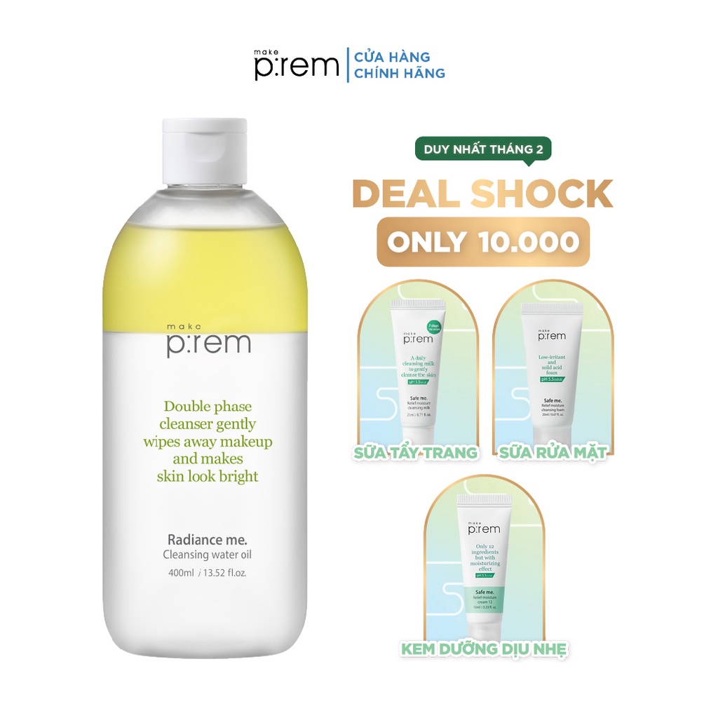 Tẩy trang dạng dầu - nước MAKE P:REM Radiance Me. Cleansing Water Oil 400ml