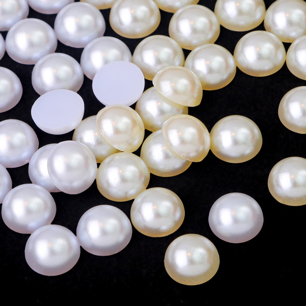 Chuỗi hạt ngọc trai giả 1 nửa bằng acrylic màu trắng ngà đáy bằng 1.5-14mm dùng làm trang sức/ trang trí móng DIY