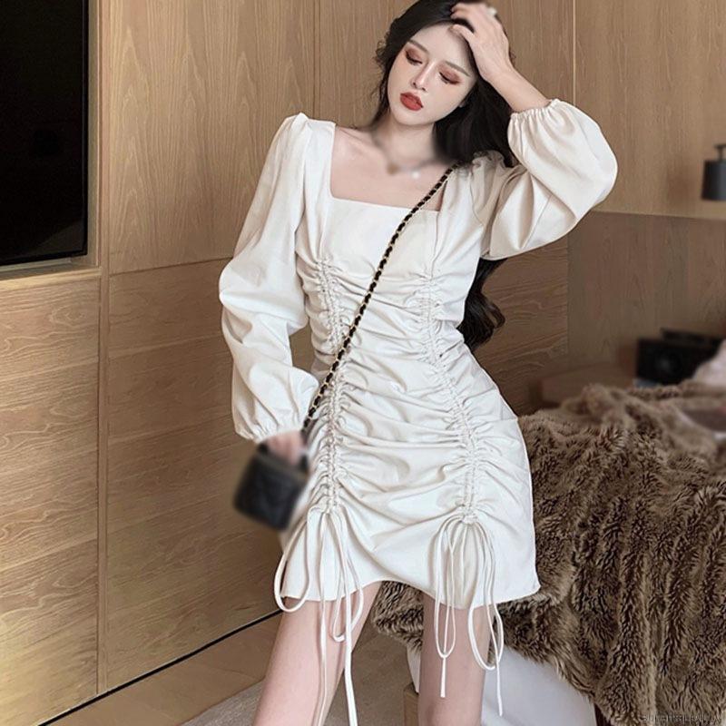 Đầm Dài Tay Cổ Vuông Xinh Xắn Theo Phong Cách Hàn Quốc Cho Nữ