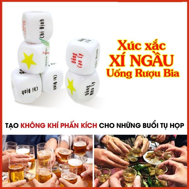 Bộ 4 Xúc Xắc Uống Bia Rượu Xí Ngầu Nhậu Tạo Không Khí Vui Vẻ 2x2cm