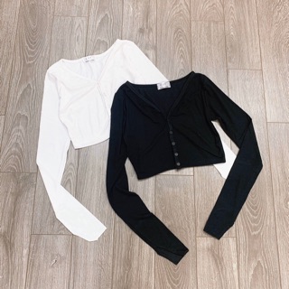 Áo Croptop nút cổ tim tay dài🌸hình thật