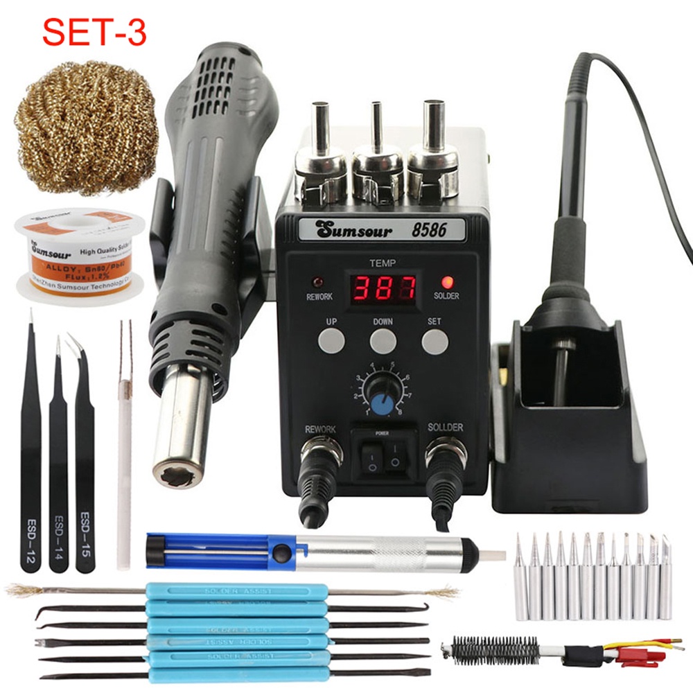 Trạm Hàn Điện Thoại Di Động 8586 2 Trong 1 750W Màn Hình LCD + Dây Thiếc