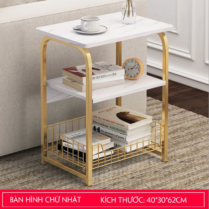 Bàn sofa hoa văn cẩm thạch tròn, chữ nhật - Bàn uống trà đọc sách đa năng tiện lợi 2 tầng 56*50cm