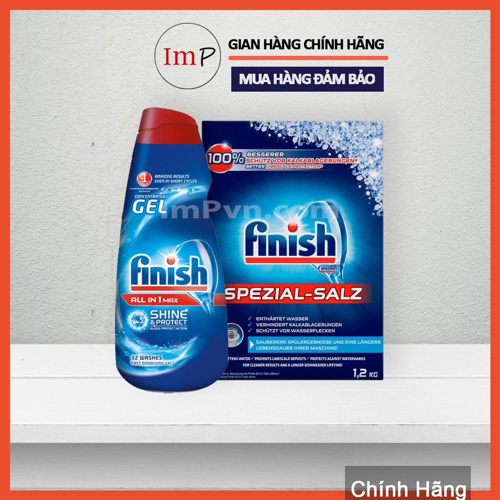 Combo Gel rửa bát Finish All in 1 Max và muối làm mềm nước Finish 1.2kg