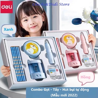 Bộ Văn phòng phẩm Tẩy Gọt bút chì - Hút bụi tự động Deli/ Disney/Tianwen tặng bút chì, tẩy thay thế - Quà tặng cho bé