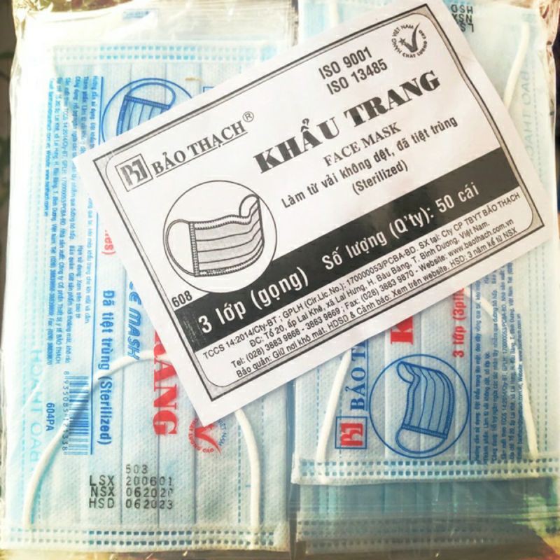 Khẩu trang tiệt trùng Bảo Thạch túi riêng từng cái, khẩu trang từng túi riêng