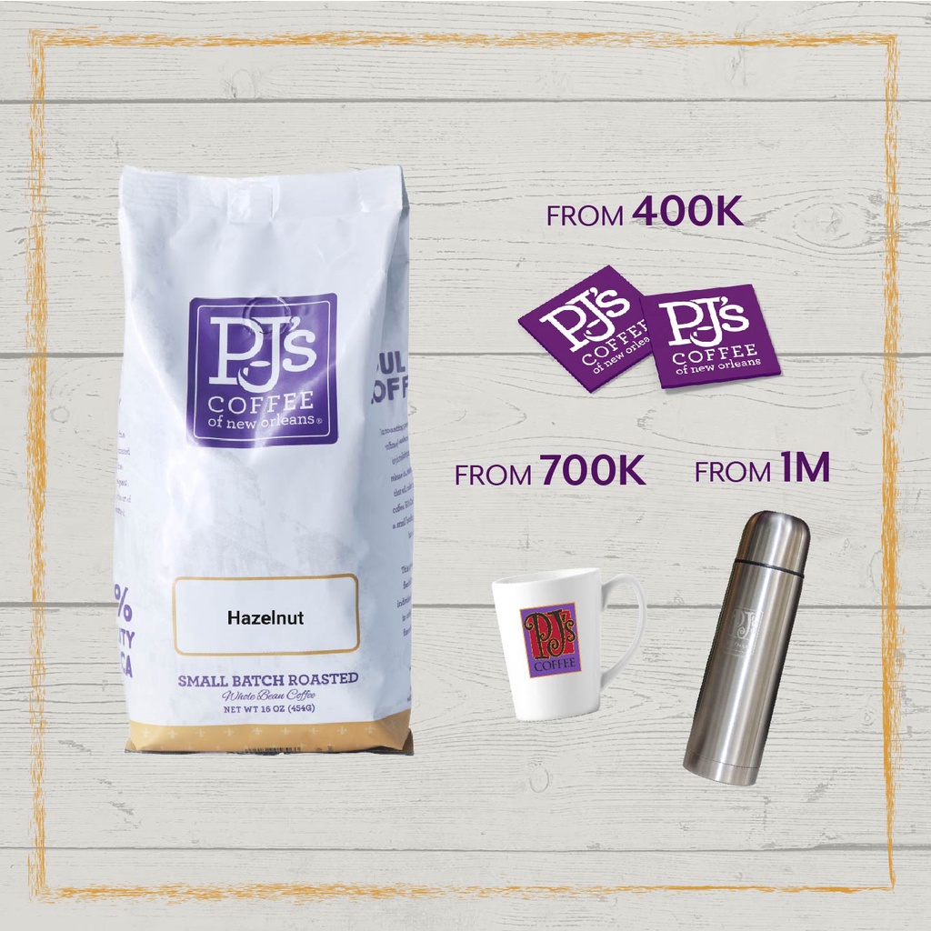 Cà phê hạt Arabica cao cấp, nhập khẩu Mỹ của PJ’s Coffee, không đường, vị Hazelnut đậm đà - 150gram/ 454gram