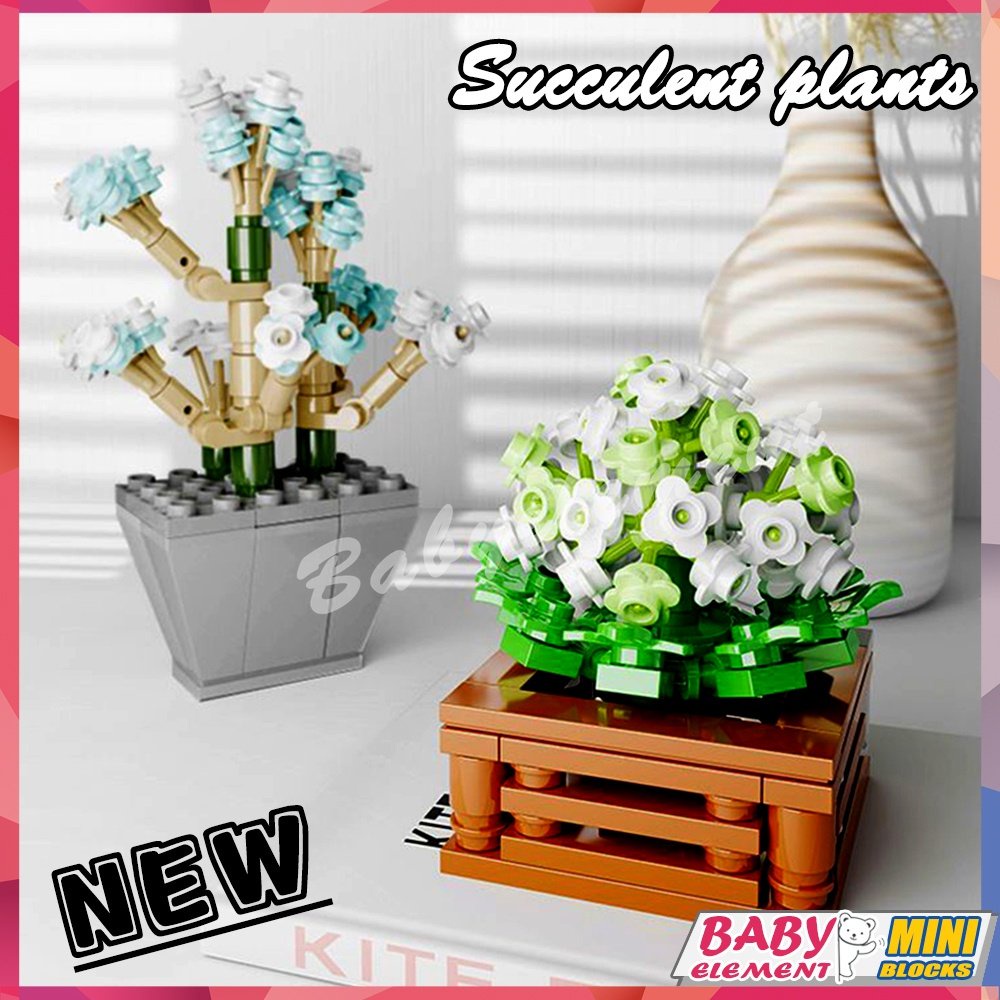 Mới Các Loài Xương Rồng Khối Xây Dựng Túi Ngôi Sao Màu Xanh Băng Trái Tim Vườn Lãng Mạn DIY Mô Hình Viên Gạch Trẻ Em Bộ Bộ Dụng Cụ Đồ Chơi