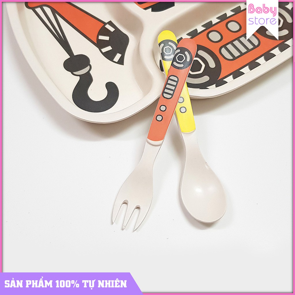 Combo Bát Ăn Baby Store| Combo Khay Ăn Dặm Chất Liệu BamBoo Hình Xe Cẩu 001