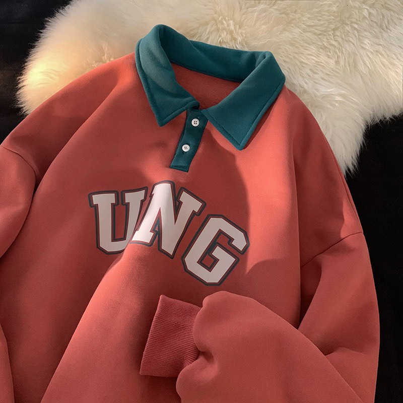 Áo Thun Polo Cổ Bẻ Dài Tay UNG Dáng Rộng Unisex Nam Nữ Chất Đẹp Uzzlang