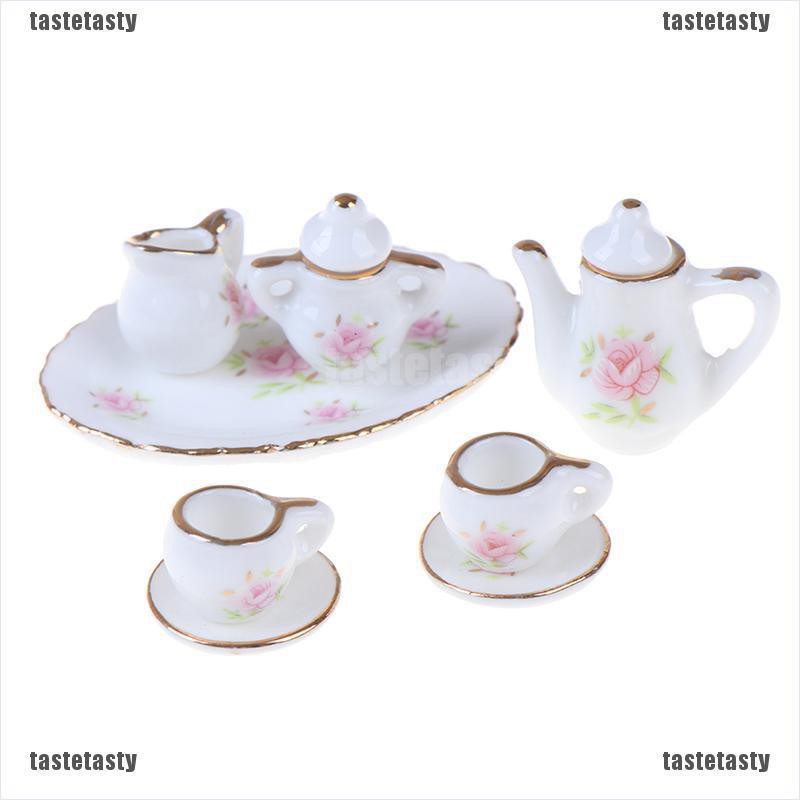 Set 8 Ly Uống Trà Bằng Sứ Mini Tỉ Lệ 1 / 12 Trang Trí Nhà Búp Bê