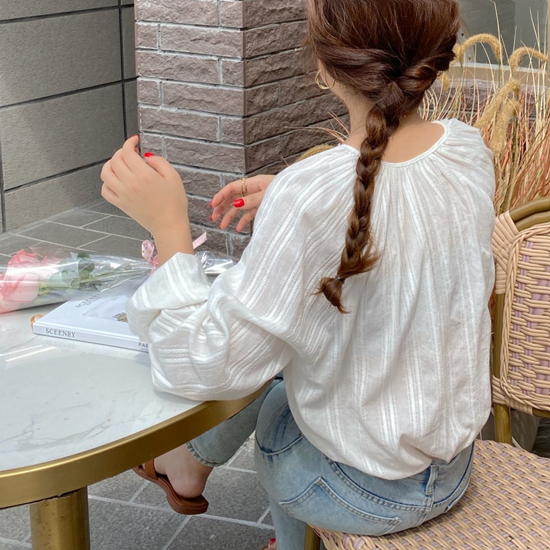 SUXI Áo Sơ Mi Tay Dài Cổ V Màu Sắc Đơn Giản Dễ Phối Đồ Cho Nữ