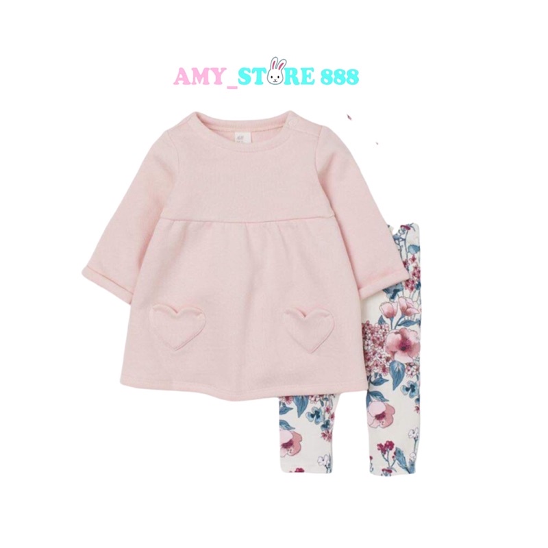 Sét váy nỉ nhung kèm quần legging cho bé gái HM dư xịn