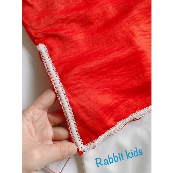Áo Dài Cách Tân Bé Gái FREESHIPTẶNG BỜM NGỌC-Rabbit Kids-Đầm Tết Cho Bé Lụa Đỏ Tay Lưới Nhung