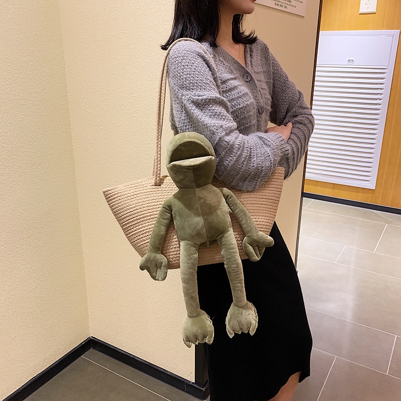 Túi Đeo Vai Cỡ Lớn Bằng Sợi Rơm Hình Ếch Dệt Tay Tùy Chỉnh Mới Cho Nữ