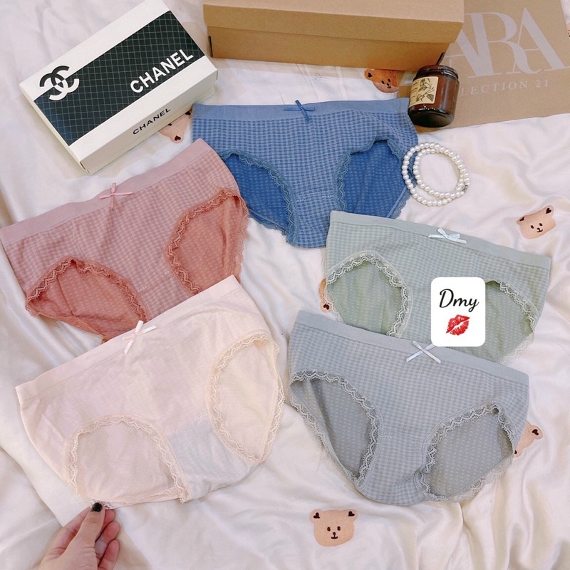 Set 5 quần chip nơ kẻ viền ren xinh