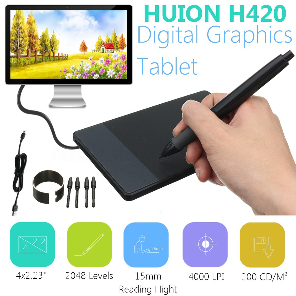 Bảng vẽ đồ họa Huion H420 - Bảng vẽ thông minh cho dân thiết kế, làm đồ họa - Bảo hành 6 tháng