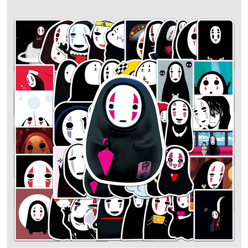 Bộ sticker trang trí mũ bảo hiểm, đàn, guitar, ukulele, điện thoại laptop chủ đề vô diện hoạt hình Ghibli