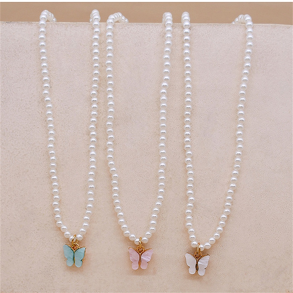 Vòng cổ Mặt Hình Bướm Đính Ngọc Trai Nhân Tạo Thời Trang Cho Nữ
