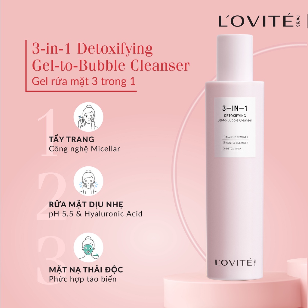 Gel Rửa Mặt Lovite Thải Độc 3-in-1 Detoxifying Gel-to-Bubble Cleanser 100ml