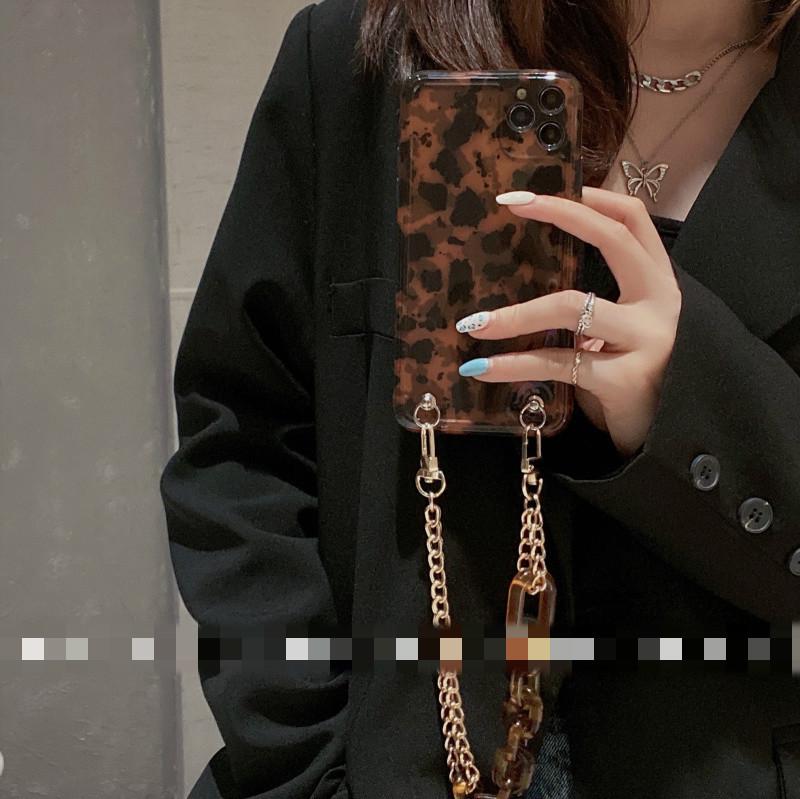 Ốp Điện Thoại Màu Hổ Phách Phối Dây Xích Cho Iphone 12 Apple 11pro Max Xr / Xs 7 / 8p | BigBuy360 - bigbuy360.vn