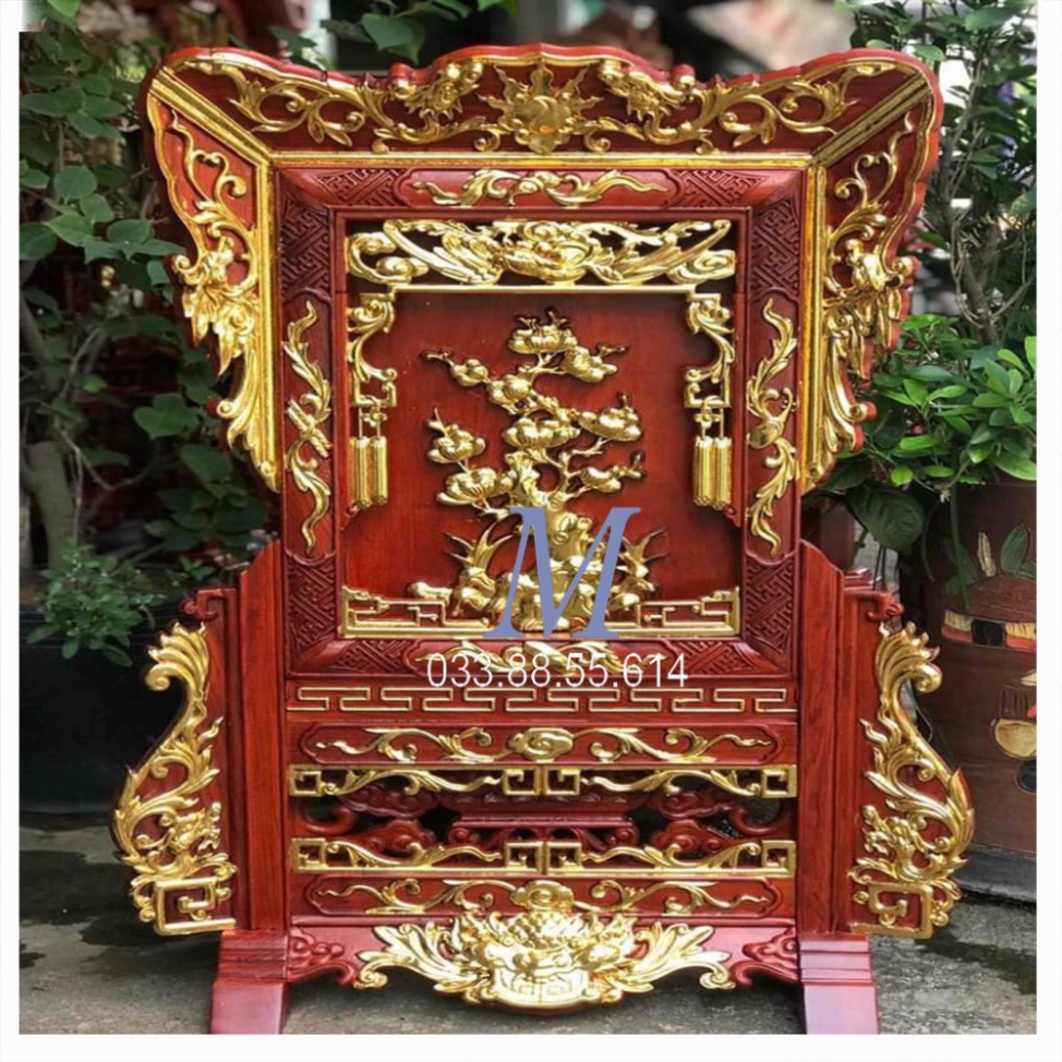 Giá Gương Bàn Thờ Gia Tiên Sơn Son Gỗ Hương Cao 71c