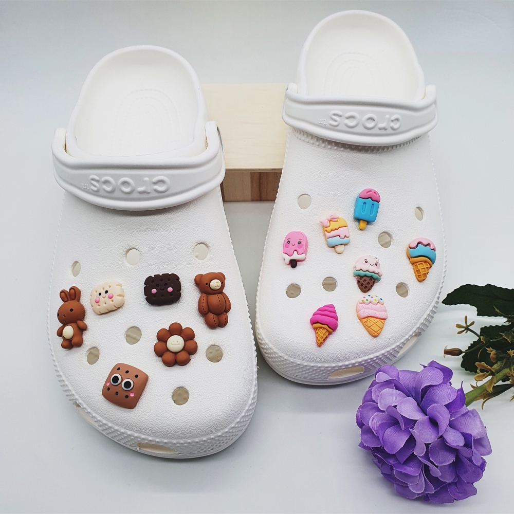 Phụ Kiện Nút Hình Cây Kem Cheks (Kakao Checks / White Checks / Lovely Con / Pretty Bar) Trang Trí Giày Crocs Jibbitz Diy