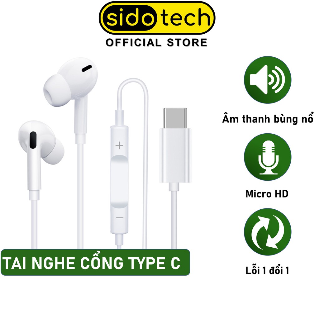 Tai Nghe Type C SIDOTECH P5C In Ear Âm Thanh Siêu Bass Thiết Kế Ôm Tai Cho Điện Thoại Oppo Samsung Xiaomi - Chính Hãng