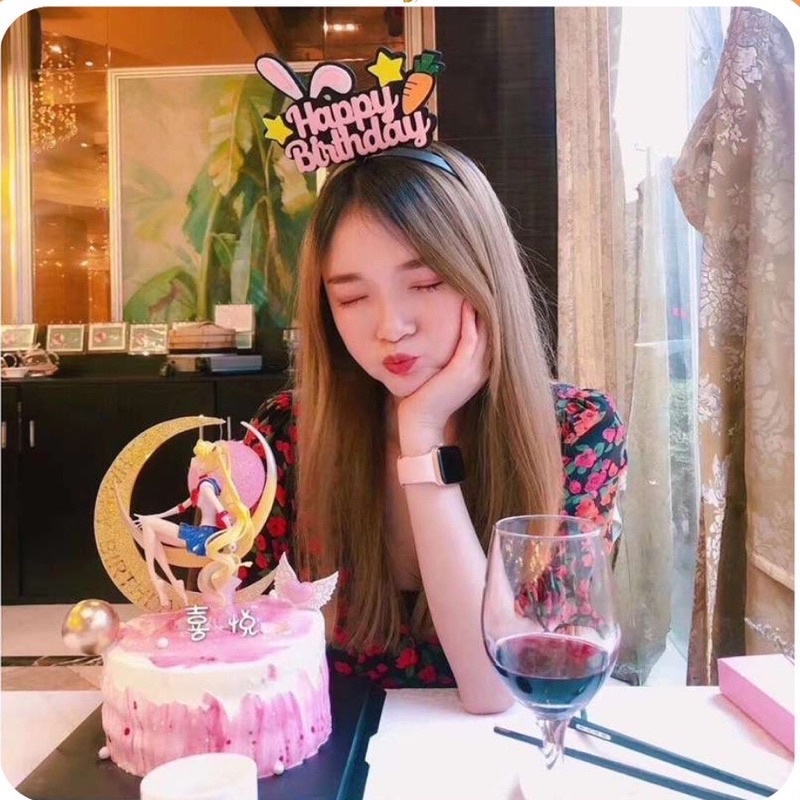 (Siêu cute) Bờm tai thỏ chữ Happy Birthday, băng đô cài tóc, phụ kiện chụp hình sinh nhật