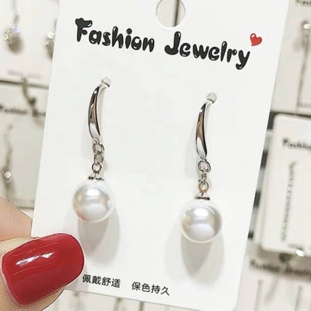 bông tai móc câu hạt châu nhỏ nhắn, khuyên tai phong cách hàn quôc