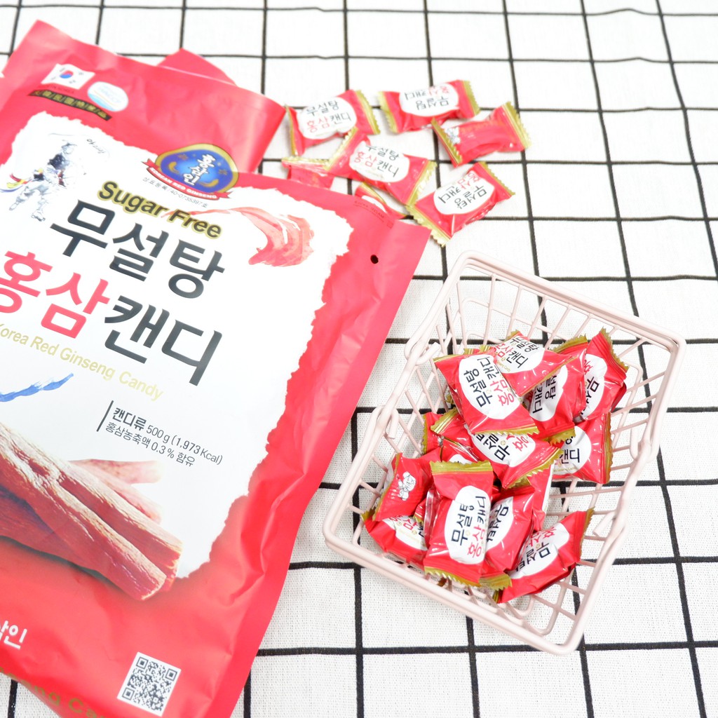 Kẹo hồng sâm Hàn Quốc không đường 365 Sugar Free Korea Red Gisneng Candy 500g NPP Chính Hãng - Shop1988