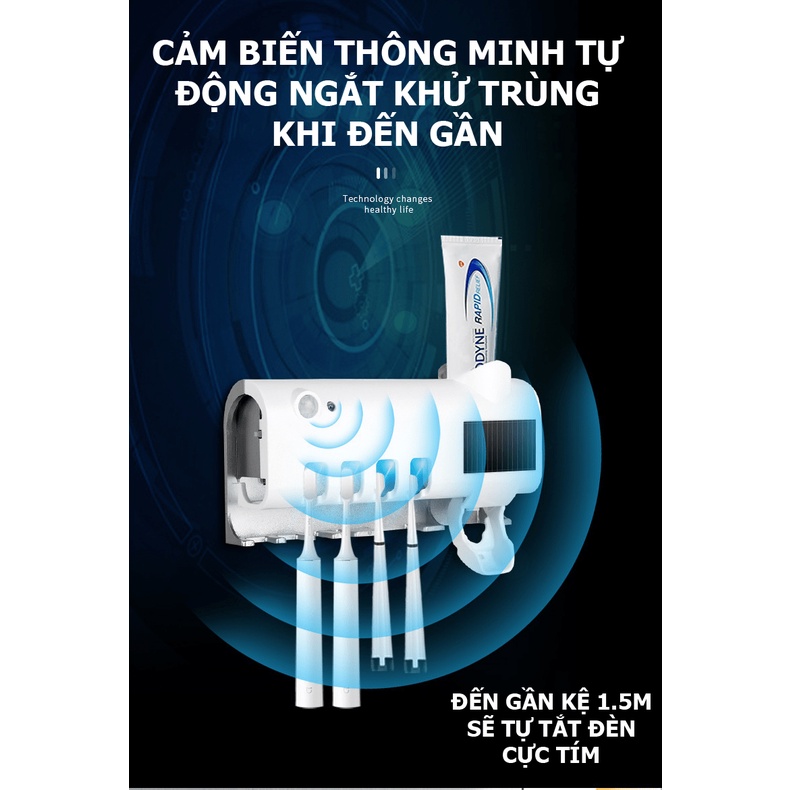 Giá treo bàn chải khử trùng bằng tia cực tím kèm bộ nhả kem đánh răng tiện lợi