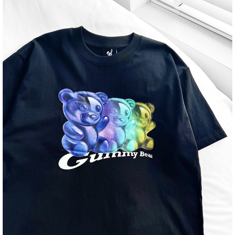 Áo thun tay lỡ unisex,form rộng in hình Gummy bear màu đen