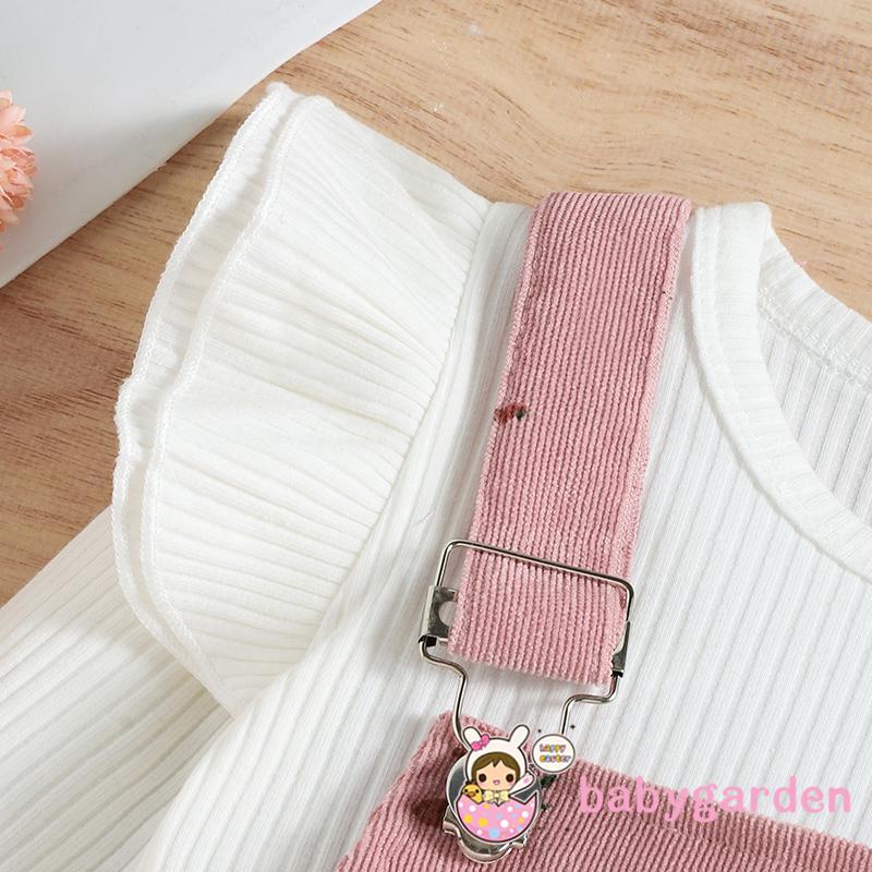 Set Đồ 2 Món Gồm Áo Tay Dài Cổ Tròn Màu Trơn In Họa Tiết Hoa + Quần Dài Có Dây Đeo Cho Bé Gái 6 Tháng-4 Tuổi