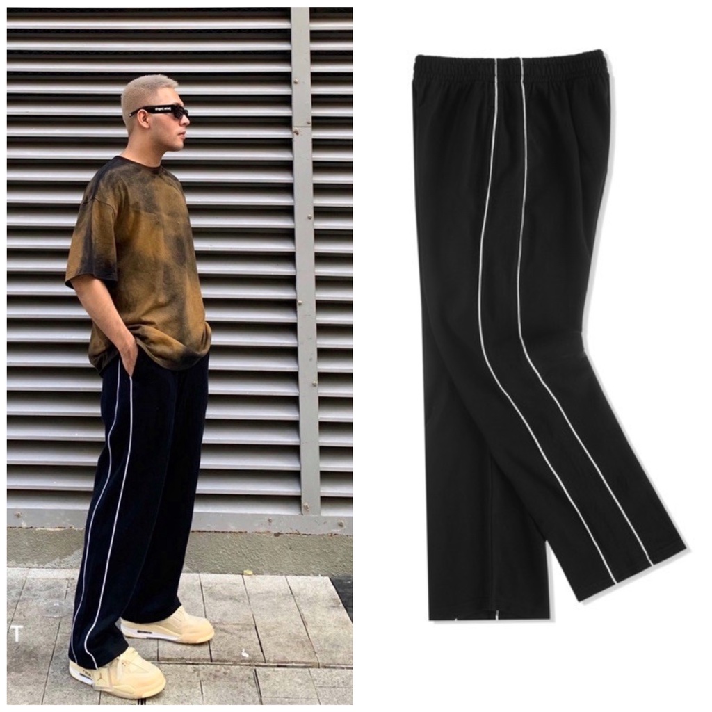 Quần track pants 2 sọc line ống rộng dáng suông Big Size phong cách unisex nam nữ chất umi cao cấp