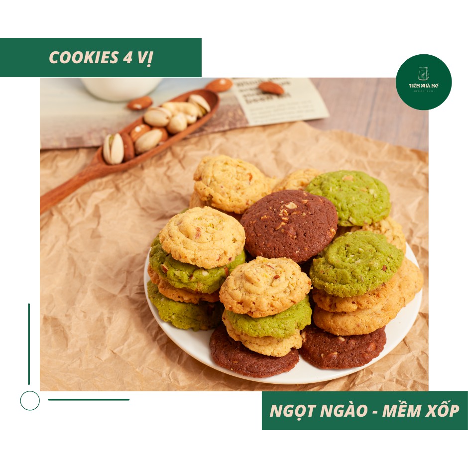 Bánh dinh dưỡng không đường Cookies Trà Xanh Hạnh Nhân topping siêu hạt 250g, tốt cho sức khỏe | BigBuy360 - bigbuy360.vn