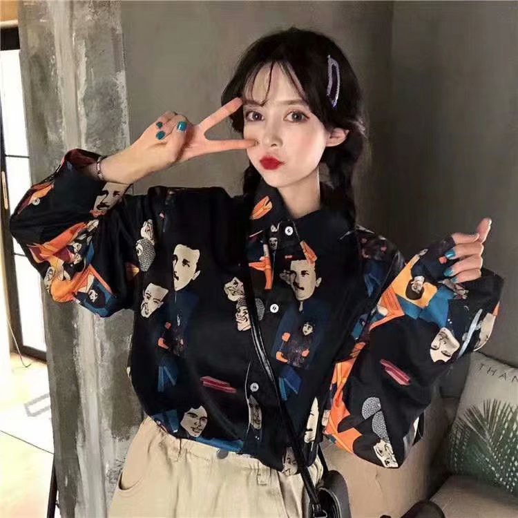 European and American style cartoon long-sleeved shirt for men